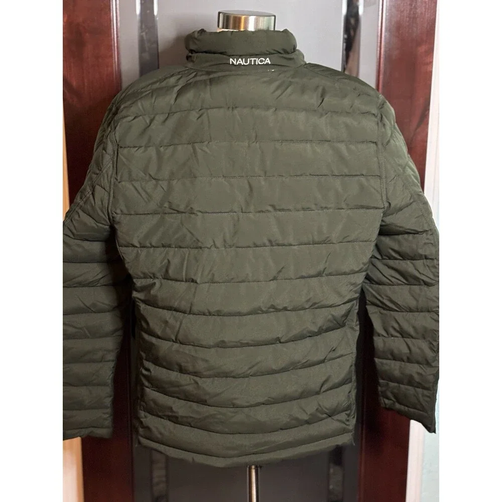 New Nautica Men’s Reversible Quilted Puffer Jacket Hunter Green / Camo Sz Large